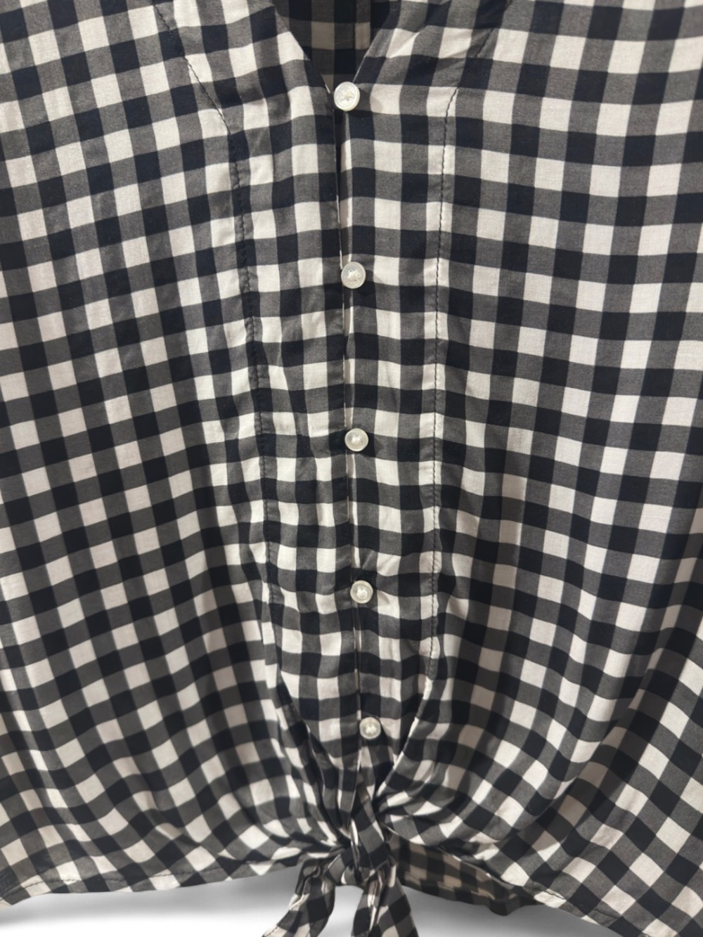 Express Black/White Gingham Flowy Button Shirt with Tie-Front Blouse Size Small - Picture 4 of 4